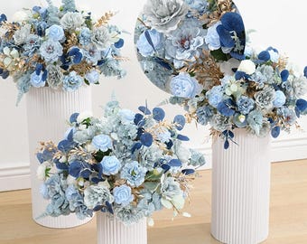 Gold Leaf Haze Blue Peony And Eucalyptus Artificial Flower Ball,Flower Table Runner,Wedding Floral Table Centerpiece Floral Ball Party Decor