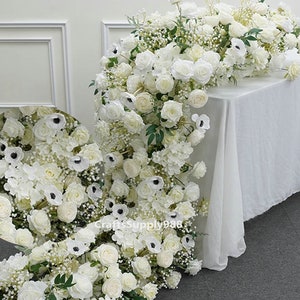 Wildflower Daisy Flower Row,Wedding Table Centerieces,Ivory Rose Baby&#39;s Breath Table Runner Flower Row,Wedding Road Cited Flower,Party Decor