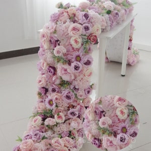 Light Purple&Dusty Pink Rose Flower Row,Wedding Aisle Flower Arch,Wedding Reception Stage Backdrop,Wedding Centrepiece,Flower Table Runner