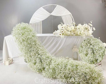 White Gypsophila Baby's Breath Table Runner Fila de flores, Centros de mesa de boda, Flor citada en el camino de la boda, Decoración de la ducha nupcial de la fiesta de bodas