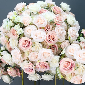 Beauty Blush Pink Ivory Artificial Rose Flower Ball Wedding Table Centerpieces Floral Ball Dinner Party Business Decor,Flower Table Runner