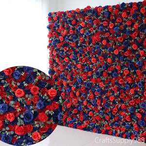 Red&Royal Blue Rose Eucalyptus Artificial Flower Wall Backdrop,Wedding Party Home Shop Decor,Beautiful Floral Panels Decor,Rose Flower wall