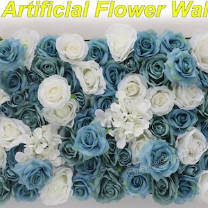 16x24in Artificial White & blue Roses Flower Wall Backdrop For Wedding Decoration Hotel Event Baby Show Floral Panel Photo Decor
