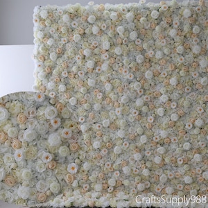 White Ivory Champagne Rose flower wall,3D Beautiful Artificial Flower Wall Backdrop,Wedding Party Holiday Bridal shower flower wall Decor