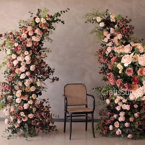 Arco nuziale rosa antico, fiori artificiali, disposizione rustica di fiori, colonna di fiori per matrimonio, decorazione per la casa, arco di fiori a forma di corno
