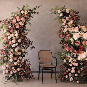 Wedding Arch Dusty Pink Blush Artificial Floral,Rustic Flower Row Arrrangement Wedding Pillar Flower,Party Stage Home Decor Flower Horn Arch