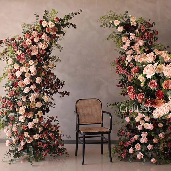 Wedding Arch Dusty Pink Blush Artificial Floral,Rustic Flower Row Arrrangement Wedding Pillar Flower,Party Stage Home Decor Flower Horn Arch