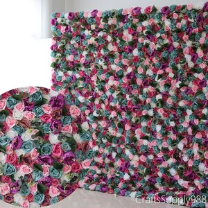Sfondo da parete con fiori artificiali di rose multicolori per la festa di nozze, casa, negozio, salone per eventi, baby show, bellissimi pannelli floreali, decorazioni per foto