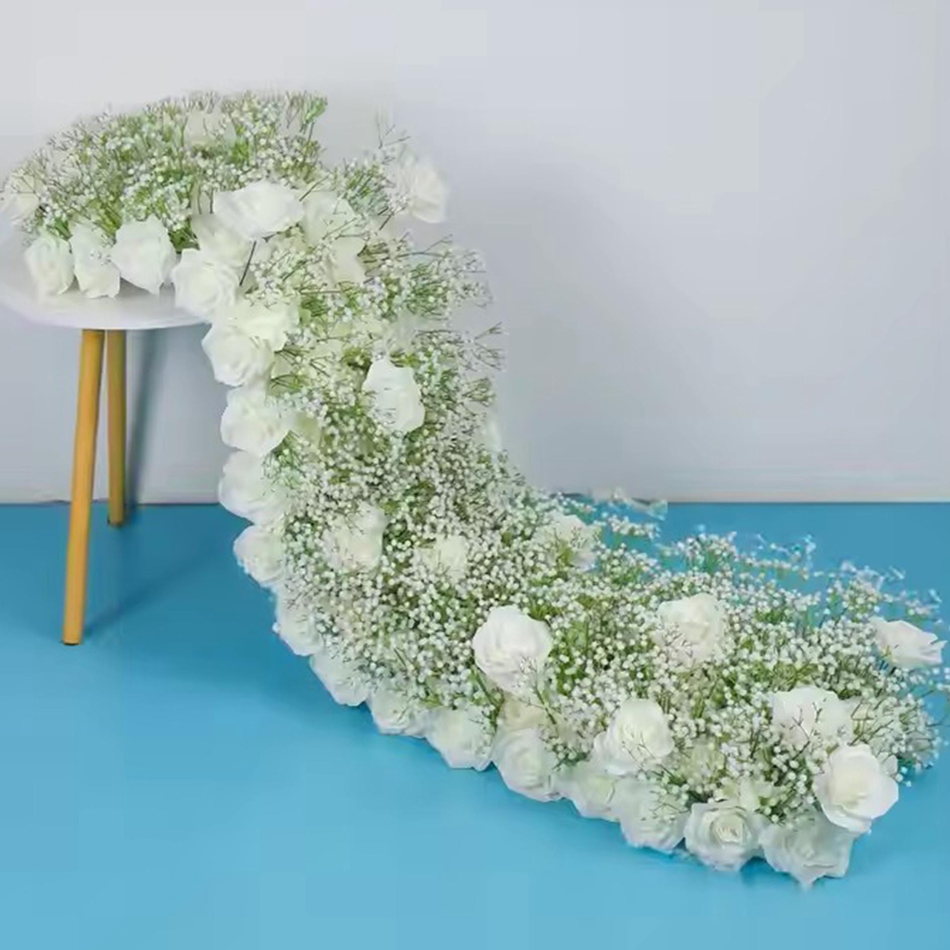 White Rose Baby's Breath Table Runner Flower Row,wedding Table ...