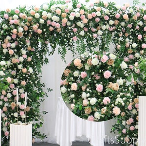 5d Dusty Pink Blush Rose Bud Green Plant Leaf Artificial Floral row,Flower Row Arrrangement Wedding Flower,Party Home Decor Flower Horn Arch