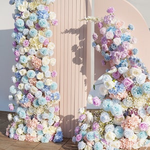 5D Luxury lavender Baby Blue Ivory Rose Artificial Floral Row Arch,Custom Flower Row Arrrangement Wedding Decor,Home Salon Party Stage Decor
