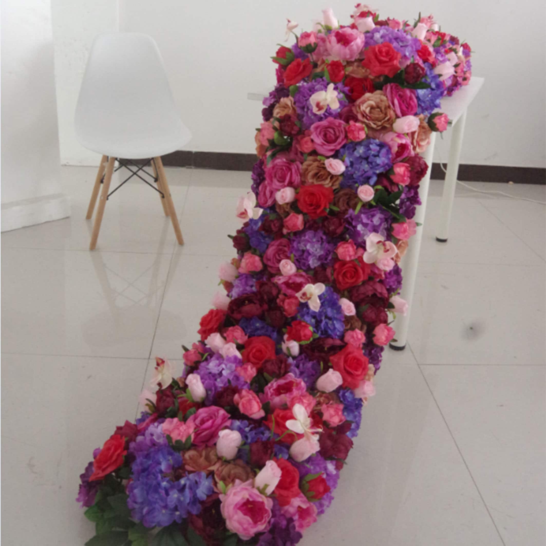 Fila de flores de rosas de color rosa intenso, centros de mesa de fila de  flores de fucsia, telón de fondo floral para bodas, decoración de arco de  pared, fiesta navideña, escenario,, image size:2126x2126