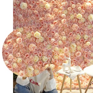 Beautiful Design 40x60cm Artificial Baby Pink Ivory Roses Flowers Wall Backdrop For Wedding Hotel Event Baby Show Floral Panel Photo Decor