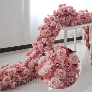 Fila di fiori rosa antico, fila di fiori artificiali da tavolo rosa, fiori per arco nuziale, fiori di seta per ricevimenti nuziali, fondale per feste, decorazioni per la casa,