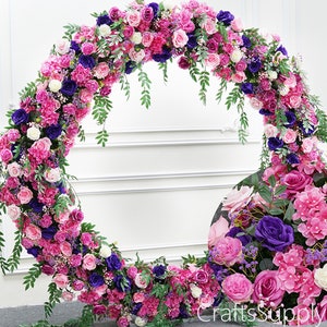 Fuchsia Pink Purple Rose Baby Breath Greenery Artificial Floral Row Round Arch,Flower Row Arrrangement Wedding Decor,Party Wedding backdrop