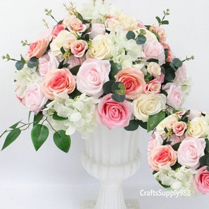 Peach Dusty Pink Ivory Flower Ball,Wedding Floral Table Centerpiece,Rose Flower Table Runner,Floral Ball Dinner Party Home Business Decor
