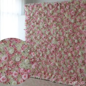 Flower wall,Baby Pink White Rose Artificial Flower Wall Photography Backdrop,Floral Panel*40x60cm Wall,Wedding Party Home Shop Holiday Decor