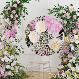White Pink Rose Babysbreath Greenery Wedding Arch Artificial Floral,Flower Row Arrrangement Wedding Flower,Party Home Decor Flower Horn Arch