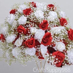 White Babybreath Red White Rose Artificial Flower Ball,Table large centrepiece flower ball,Wedding Party Floral ball Table Centerpiece Decor