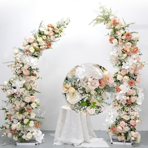 5D Pink Blush Ivory Beautiful Design Wedding Archway Flower,Flower Row Arrrangement Party Decor Wedding Pillar Flowers,Moon Horn Flower Arch