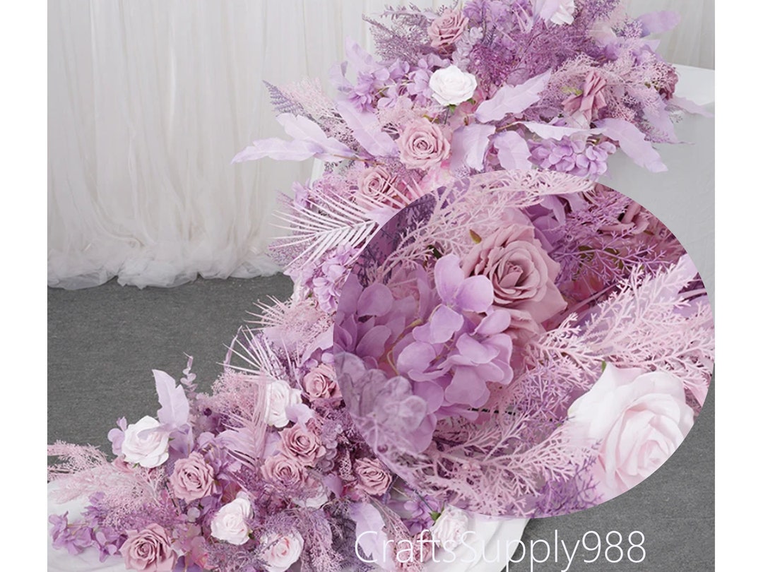 Luxury Purple Mist Grass Hydrangea Rose Table Runner Artificial Flower ...