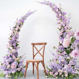 Popular Luxury Lavender Purple Pink&Greenery Wedding Archway Flower,Bridal Shower Flower Arch Horn Decor,Party Decor Wedding Pillar Flowers