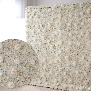 Sfondo fotografico da parete con fiori artificiali in rosa avorio 5D, pannello floreale * parete 40x60 cm, decorazioni per feste a casa per feste di matrimonio, parete di fiori bianchi
