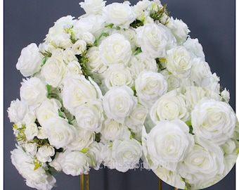 White Artificial Rose Flower Ball Wedding Floral Table Centerpieces Floral Ball Dinner Home Party Business Decor,Guest Flower Table Runner