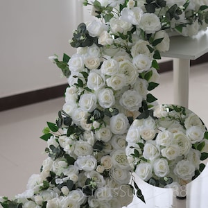 Ivory White & greenery Artificial Flower Row,Table Centerpiece Wedding Flower backdrop,Flower Garland,Wedding Reception Table Flower runner