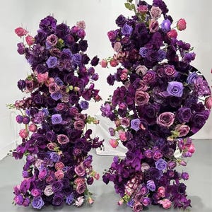 Purple Plum Pink Rose Wedding Archway Floral Row,Flower Row Arrrangement Marriage Wedding Pillar Flowers,Party Event backdrop,Arbour Flowers