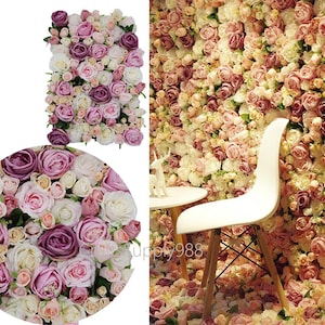 Dusty Pink Blush Floral Panels Wall for Bridal Shower Event Salon Party Photography background Wedding Arrangement Fake Flower Wall Backdrop