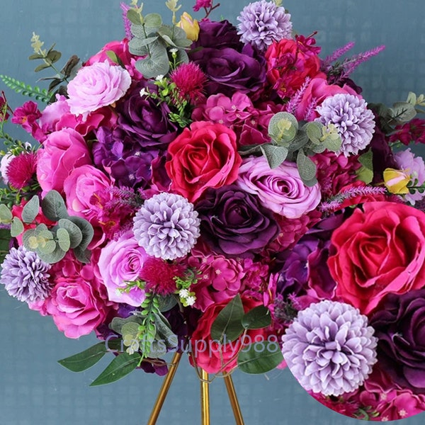 Artificial Flower Ball,Fuchsia Purple Rose Flower Table large centrepiece,Romantic Wedding Floral Table Centerpiece Floral Ball Party Decor