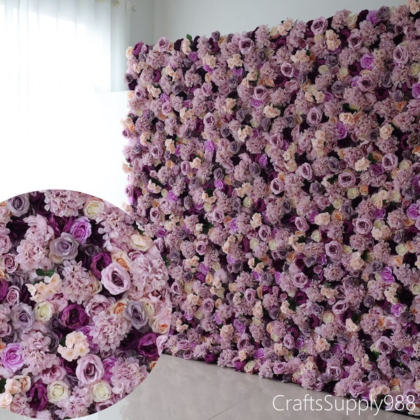 Purple Rose Artificial Flower Wall Backdrop,Wedding Party Home Shop Decor,Beautiful Dusty Purple Floral Panels Decor,Purple Rose Flower wall