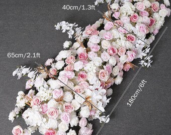 ホワイト ピンクローズ オーキッド 5D 人工花列アーチ、フラワー列
