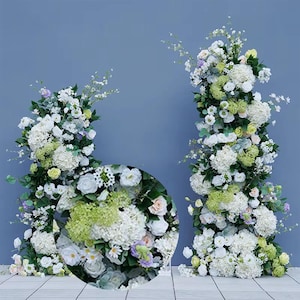 Greenery Hochzeit Torbogen Blumen Reihe, weiße große Hortensie Blumen Reihe Arrrangement Hochzeit Säule Blumen, Laube Blumen, Party Bühne Hintergrund