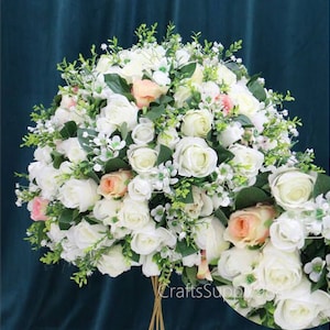 White Rose Peony Silk Flower Ball,Wedding Banquet Dinner Table Centerpiece,Wedding Rose Flower centrepiece,Beautiful Floral Artificial ball