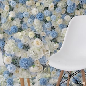 Blue Flowers wall,White Rose 5D Artificial Flower Wall Photography Backdrop,Floral Panel*40x60cm Wall,Wedding Party Home Shop Holiday Decor