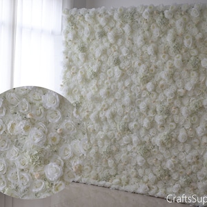 White Peony Flower wall,White Rose Floral Panel Wall,5D Artificial Flower Wall Photography Backdrop,Wedding Party Home Shop Christmas Decor