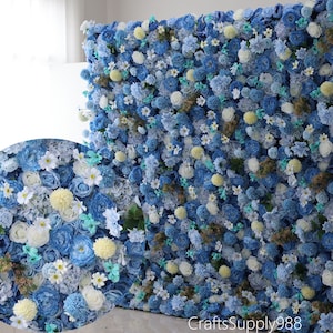 Blue Ivory 3D Rose Floral Wall For Wedding Photography Backdrop Baby Shower Party Event Home Shop Xmas Holiday Decor Floral Panel Photo Prop