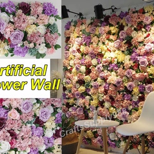 Customized 40x60cm Artificial Hydrangea Mix Silk Roses Flower Wall Backdrop For Wedding Decoration Hotel Event Floral Panel Photo Props