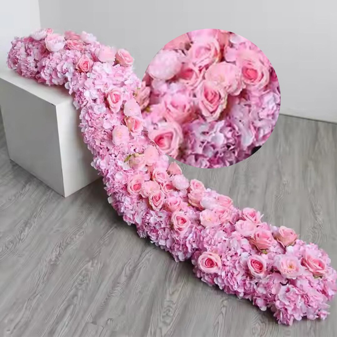 Pink Rose Hydrangea Table Runner Silk Flowers Row,wedding Table ...