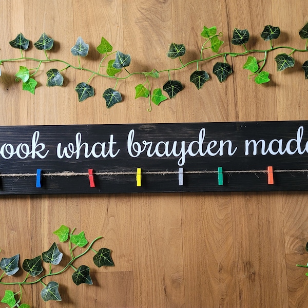 Personalized Kids Artwork Display Sign, Handmade Pine Wood