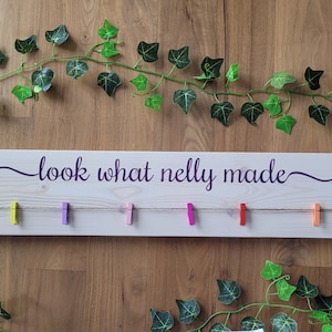 Personalized Look What I Made Sign, KIDS ARTWORK DISPLAY, Child Art Display, Custom Name Kids Room Art Display Hanger, Playroom Decor Board