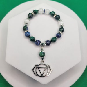 Azurite, Malachite, and Selenite with Third Eye Chakra Healing Vibes Bracelet