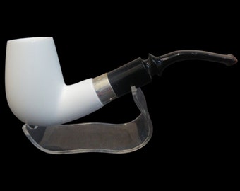 Meerschaum straight pipe, Meerschaum pipes, Meerschaum tobacco pipe, Silver Smooth Special Hand Crafted Meerschaum Pipe With Leather Box