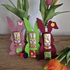 Filz Osterhase 16cm Schokoriegelhase Schokoriegel Hase Geschenkidee in vielen Farben