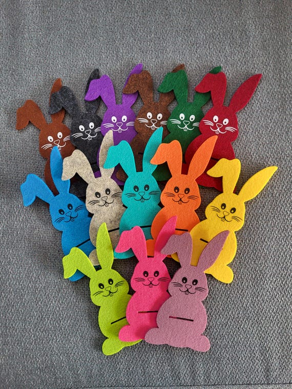 Schokoriegelhasen aus Filz 6 oder 14 Stück Osterhase Hase Schokoriegel Mitbringsel Filzhase für einen Schokoriegel mit oder ohne Gesicht
