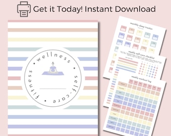 Fitness • Wellness • Self-Care Planner and Tracker For Women • Printable PDF