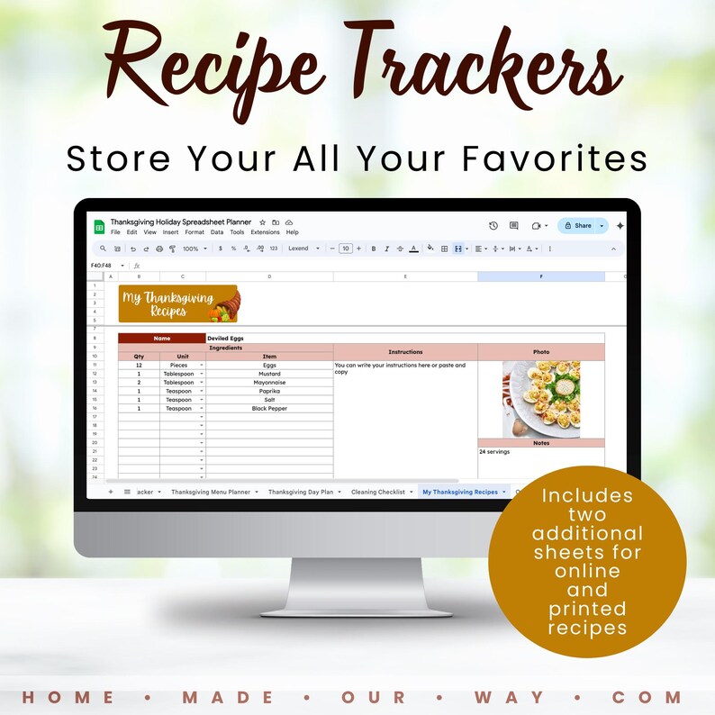 The Thanksgiving Holiday Spreadsheet Planner Recipe Trackers