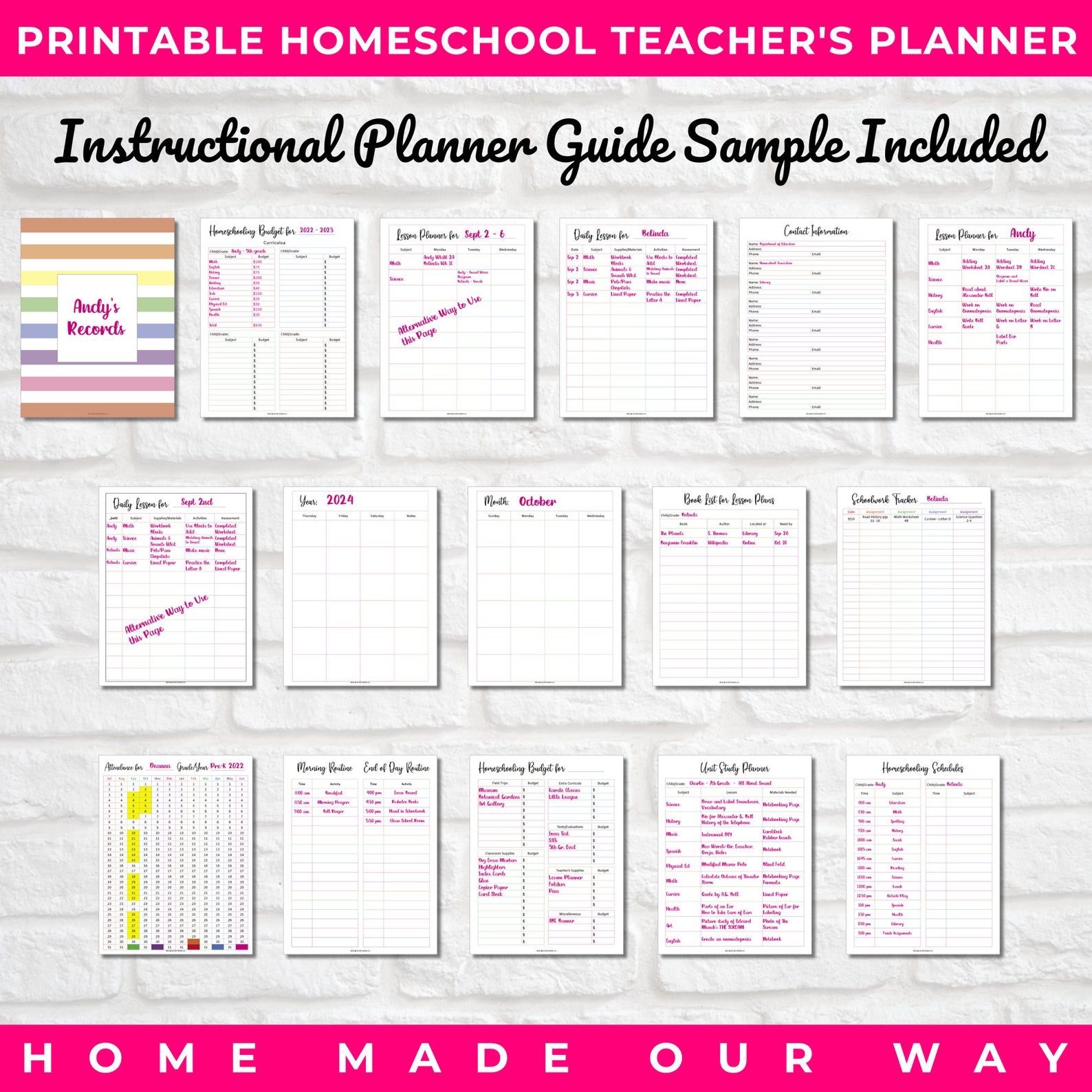 Homeschool Teacher's Planner Printable PDF • Lesson Planners • Admin